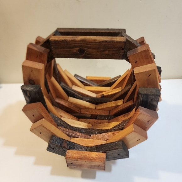 Vintage Wood Block Basket decor - Picture 2 of 11